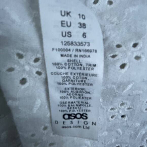 ASOS Design Dress 6 White Eyelet Babydoll Crochet Feminine Romantic Summery - Picture 8 of 8